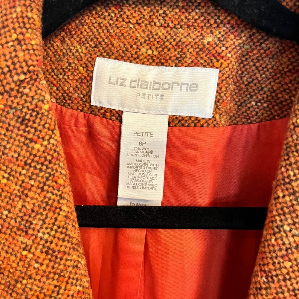 Liz Claiborne Vibrant Orange Tweed Blazer 8 Petite
